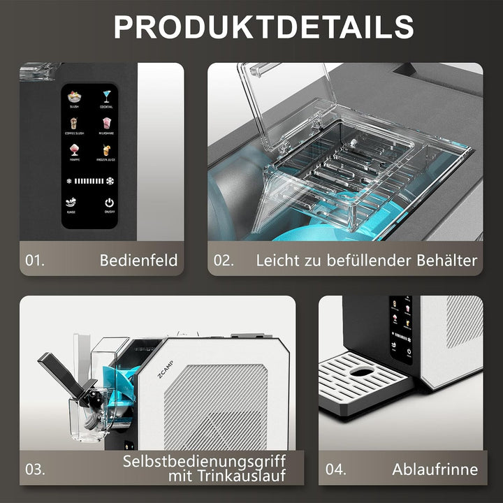 HBS-1901EU 1,9l Eismaschine, Slush Maschine, Eiscrememaschine,Smoothie-Mixer, 6 Funktionen, Für Die