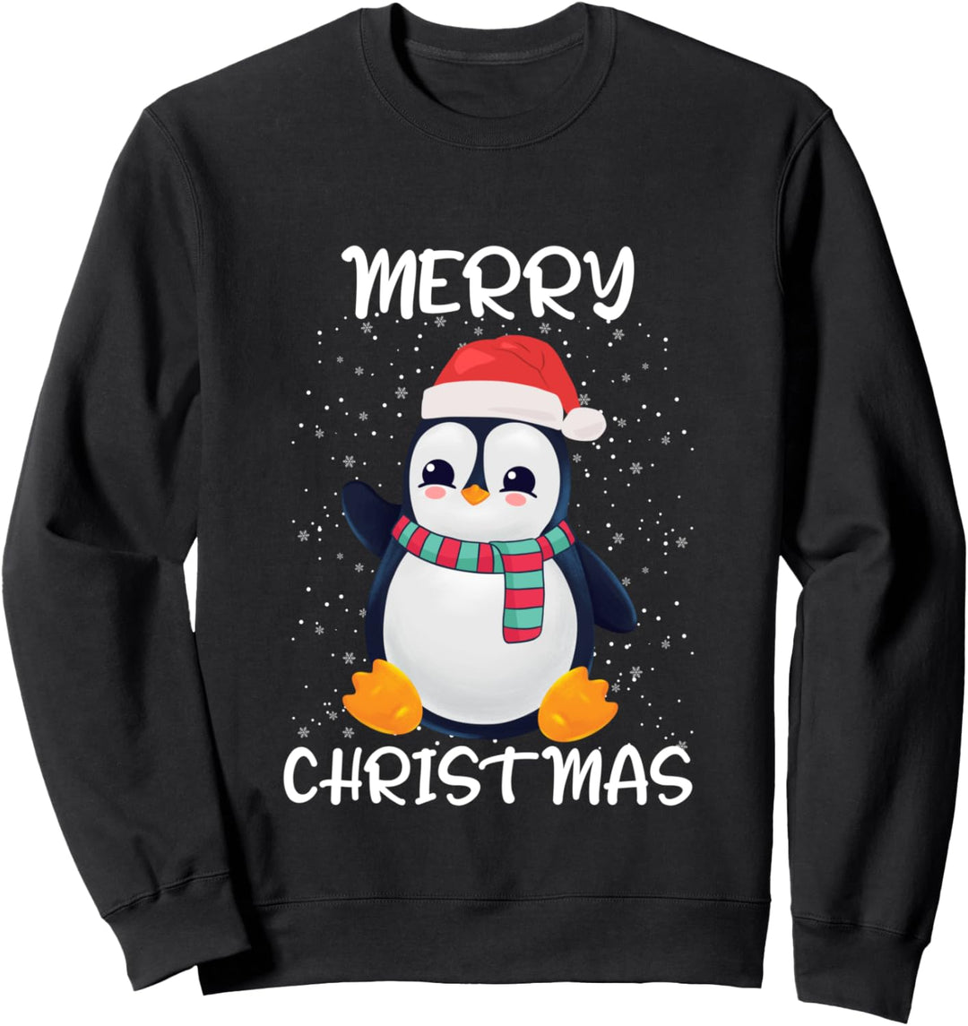 Pinguin Santa Mütze und Schal Merry Christmas Pinguin Sweatshirt