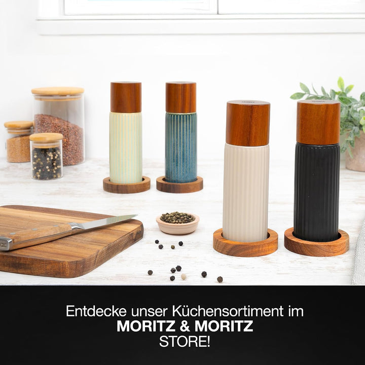 Moritz &amp; Moritz PEPE Gewürzmühle 2er Set blau/grün - Salz und Pfeffermühle aus Steinzeug &amp; Akazienho