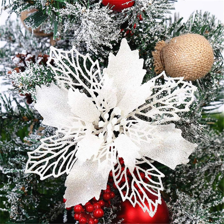 GLITZFAS 12 Stück Glitter Weihnachtsbaum Dekoration, Weihnachtsbaumschmuck Ornament Weihnachten Blum