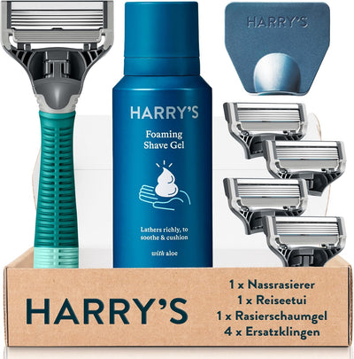 Harry’s Nassrasierer für Männer – Rasier-Set mit Grün Griff, 4 Ersatz-Rasierklingen, Reise-Klingen-C