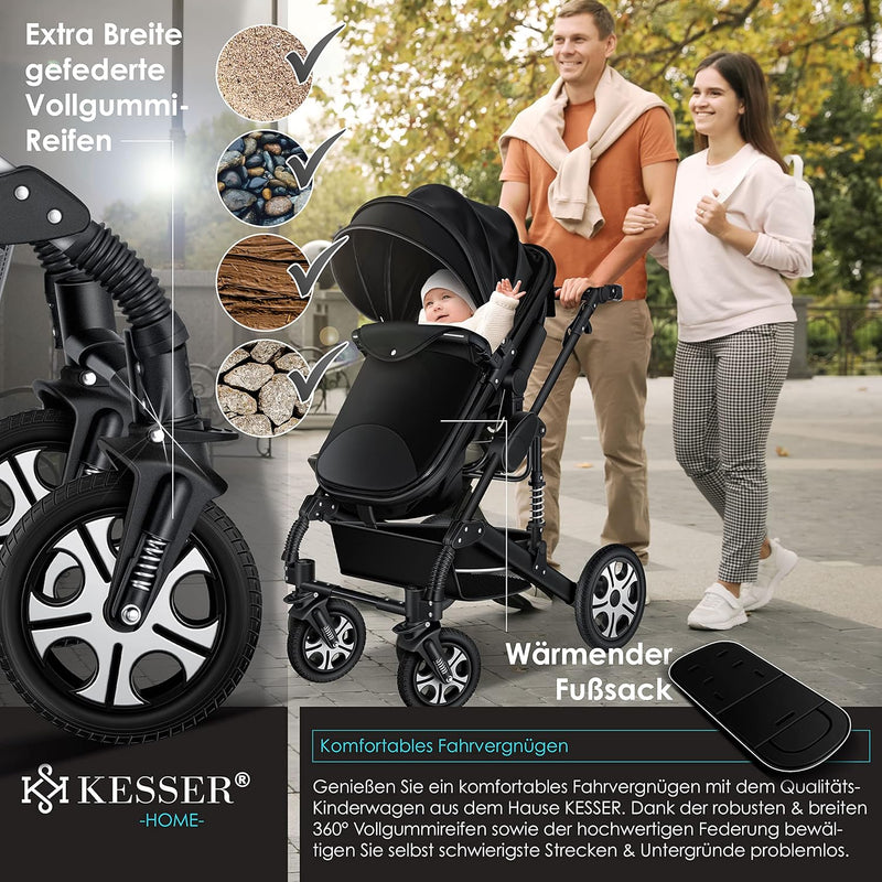 KESSER® Loops 3 in 1 Kinderwagen Kombikinderwagen Komplett-Set inkl. Babywanne & Buggy Sportsitz & A