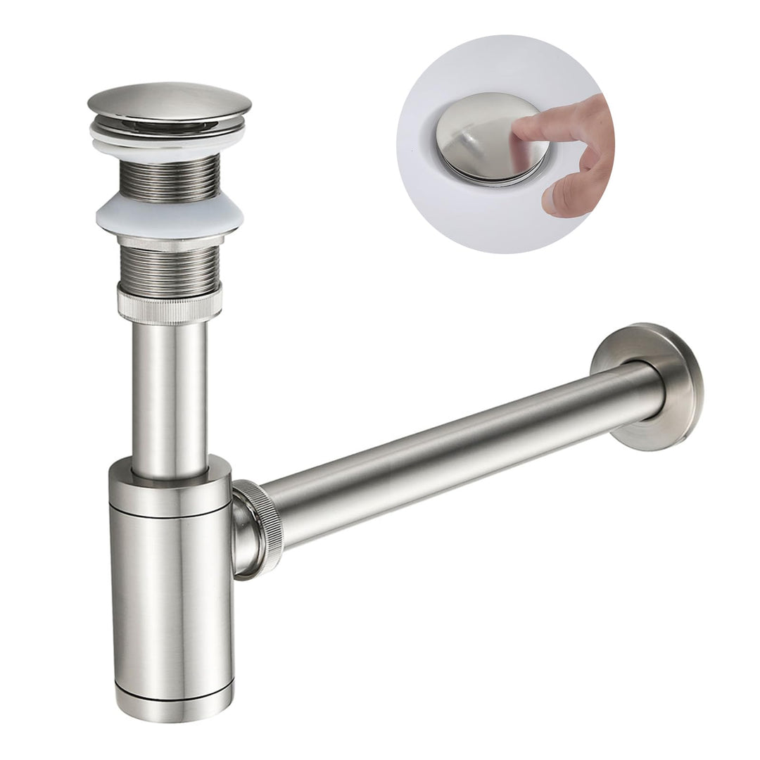 Edelstahl 1 1/4" x 32 mm Siphon Set für Waschbecken, Syphon Pop up Ablaufgarnitur ohne Überlauf Stöp