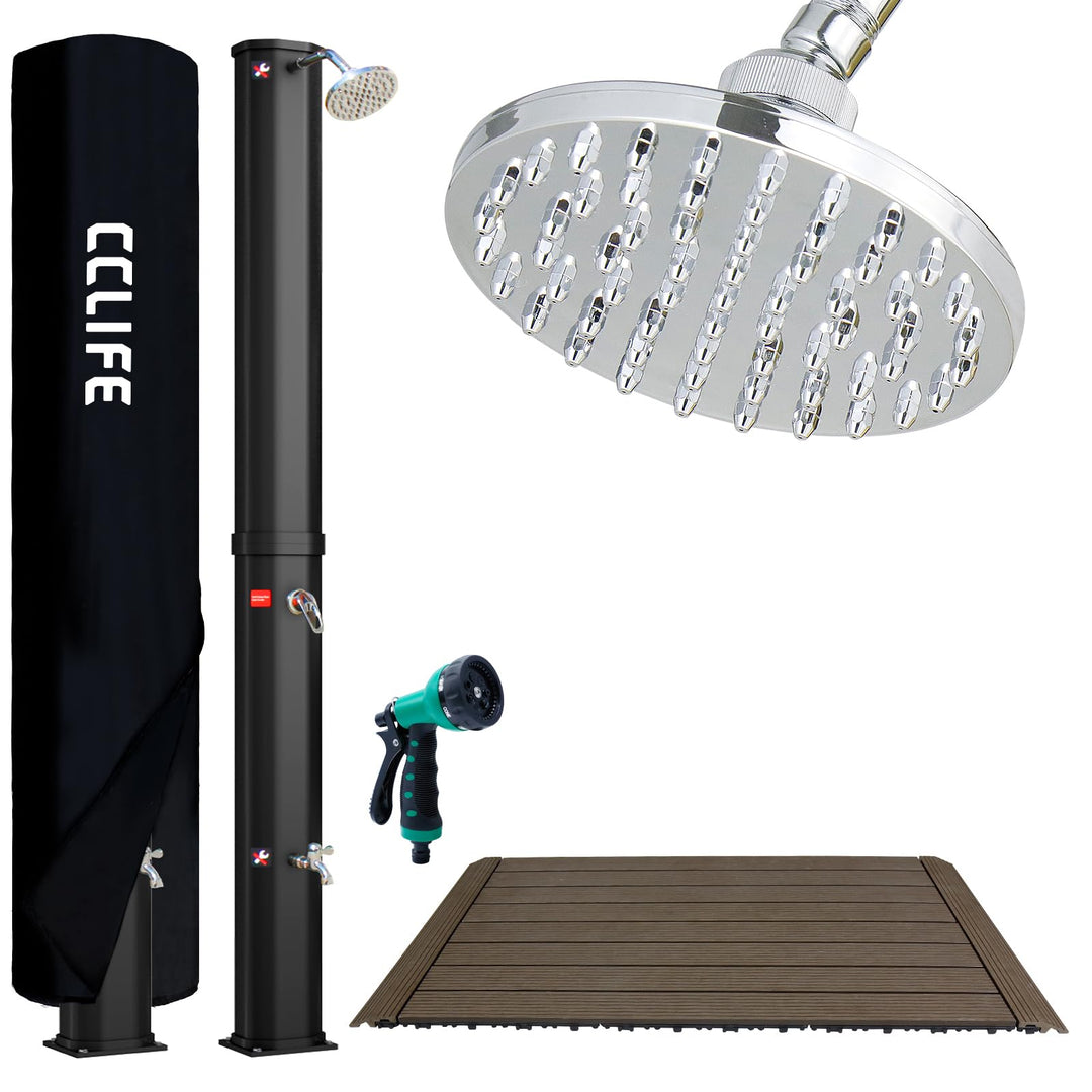 CCLIFE Solardusche mit Bodenplatte 40L Solar Gartendusche Pooldusche Regendusche Aussendusche Garten