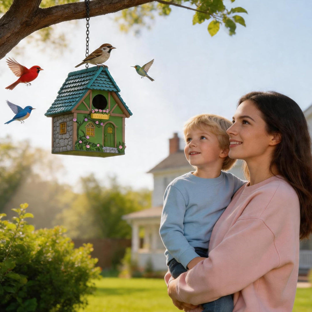 Vogelhaus für draussen, buntes Vogel-Nistkästen aus Kunstharz, mit Kette zum Aufhängen, für den Auss