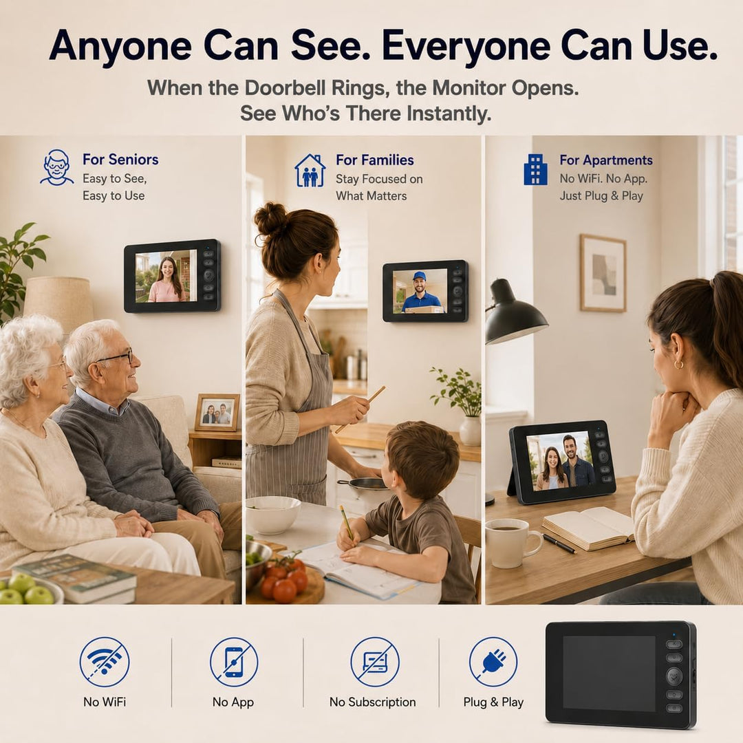 Winnes 1080P Video Türklingel mit Kamera Drahtlose Video Türklingel mit 4,3" Display,170° Weitwinkel