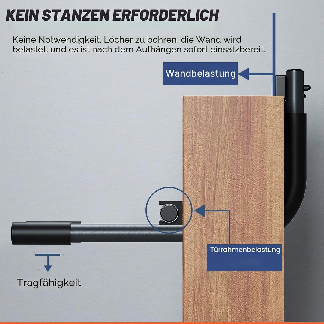 Klimmzugstange Türrahmen, Pull Up Bar Door Frame, bis 200kg Traglast, passend bis 85cm breite Tür, z