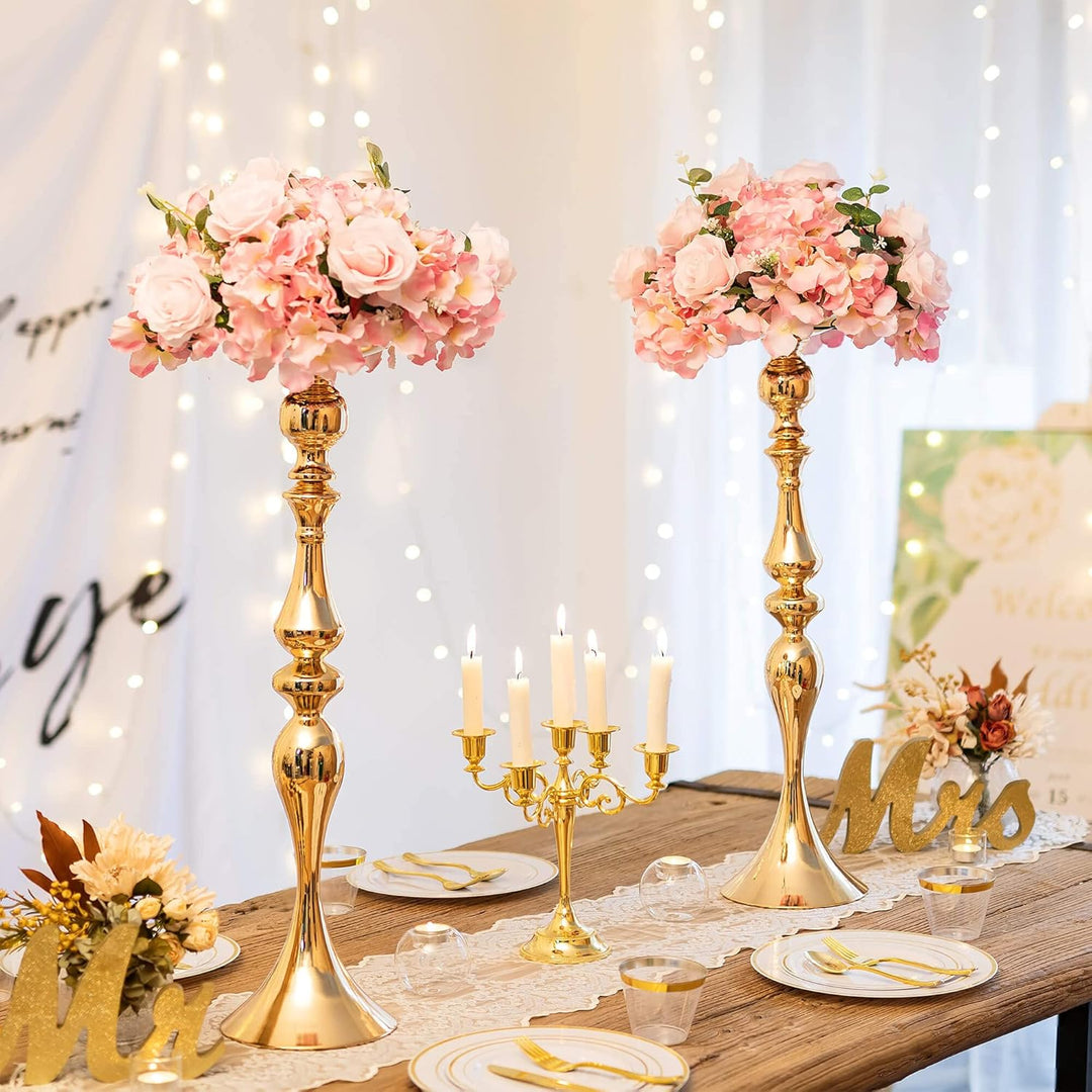Nuptio Hochzeit Mittelstücke für Tische Vase – 2 Stück 70cm Hohe Goldene Vasen für Mittelstücke Blum