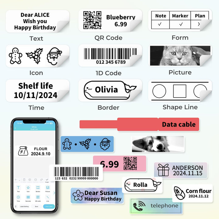 Phomemo D30 Etikettendrucker - Mini Etikettiergerät Beschriftungsgerät Selbstklebend Bluetooth Label