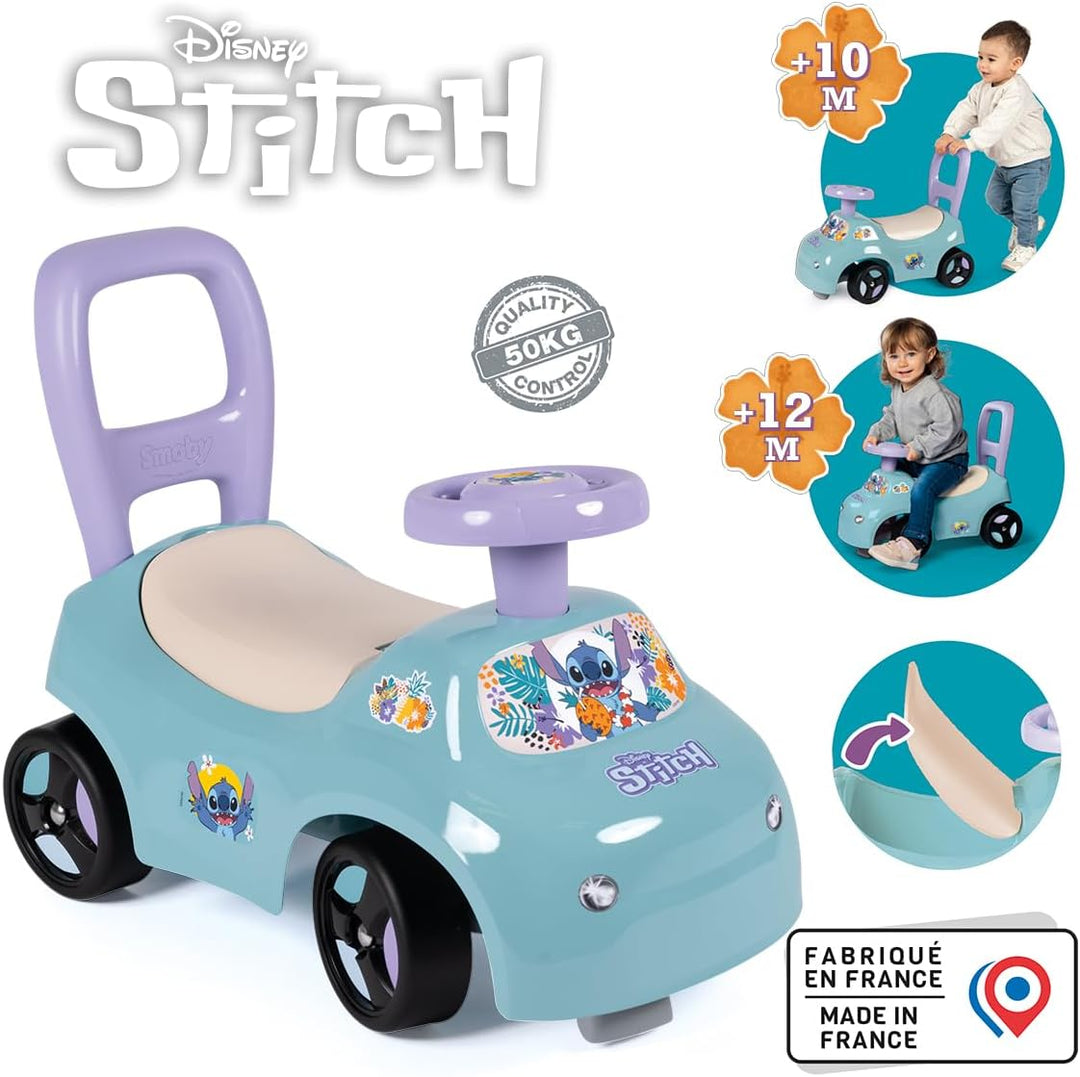 Smoby – Stitch Rutschauto – Fahrzeug & Lauflernhilfe in einem – mit Lenkrad & Geheimfach – für Kinde