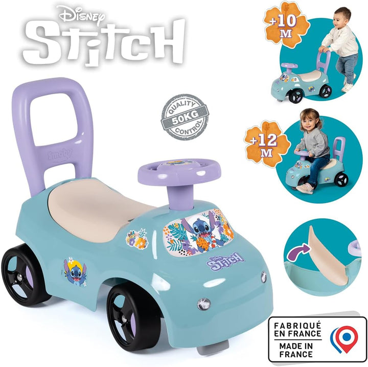 Smoby – Stitch Rutschauto – Fahrzeug & Lauflernhilfe in einem – mit Lenkrad & Geheimfach – für Kinde