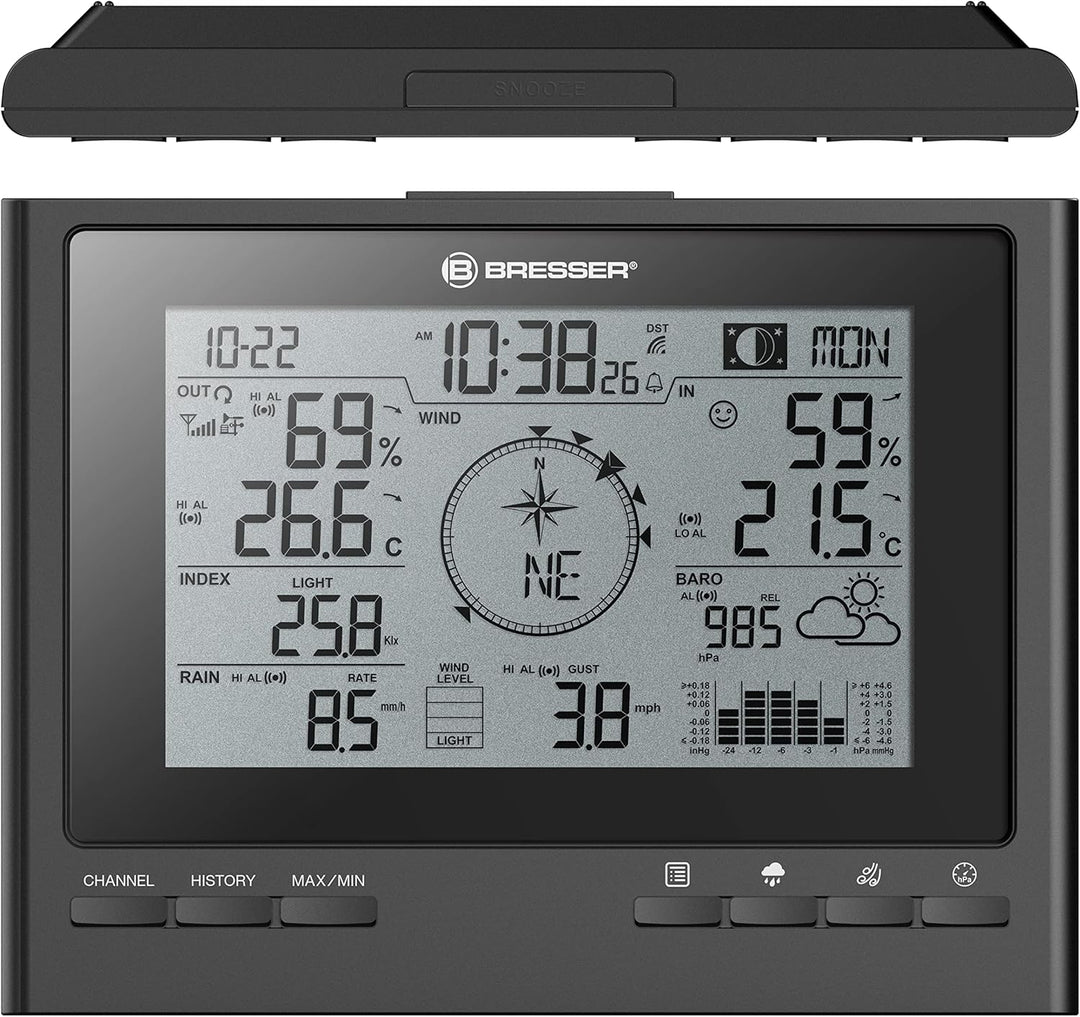 Bresser Wetterstation Funk mit Aussensensor 7-in-1 Wetter-Center ClimateScout mit Profi-Aussensensor