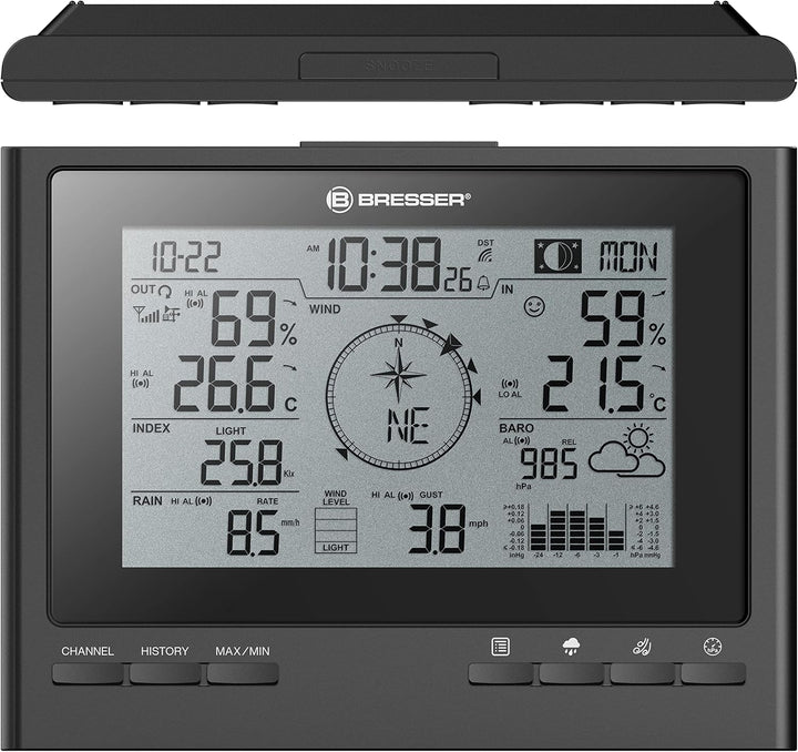 Bresser Wetterstation Funk mit Aussensensor 7-in-1 Wetter-Center ClimateScout mit Profi-Aussensensor