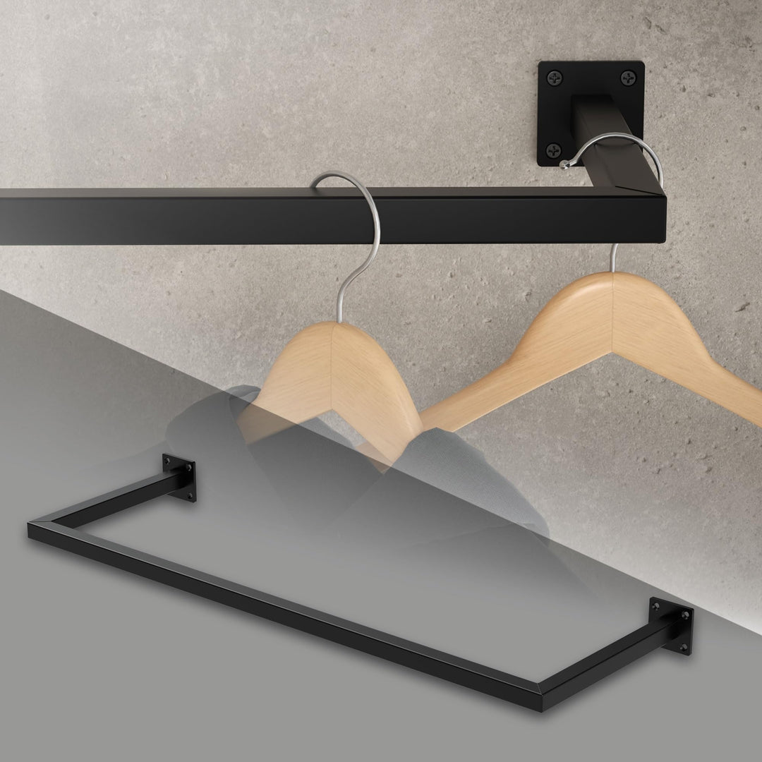 ML-Design Kleiderstange Rechteck für die Wand, T30cm x B90cm, Schwarz, aus Stahl, rostfrei, Garderob