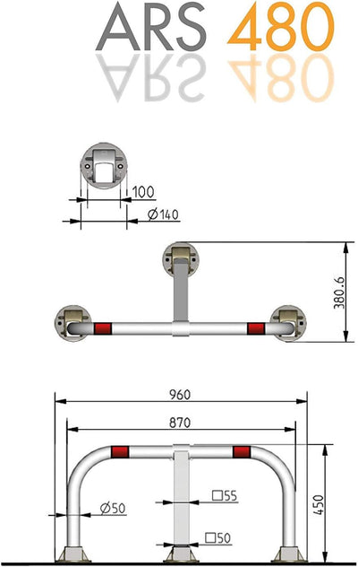ARCO SRL 3-Fuss-Standard-Parkbügel - Parkplatzsperre, umlegbar mit Zylinderschloss, ARS480 Absperrbr