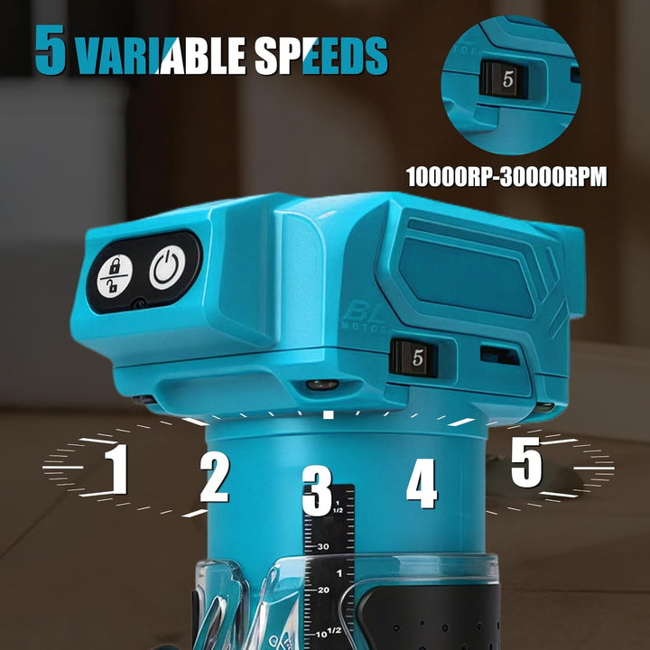 Akku Oberfräse kompatibel mit Makita 18V-Akku (ohne Akku), 800 W bürstenloser Holztrimmer mit 10000–