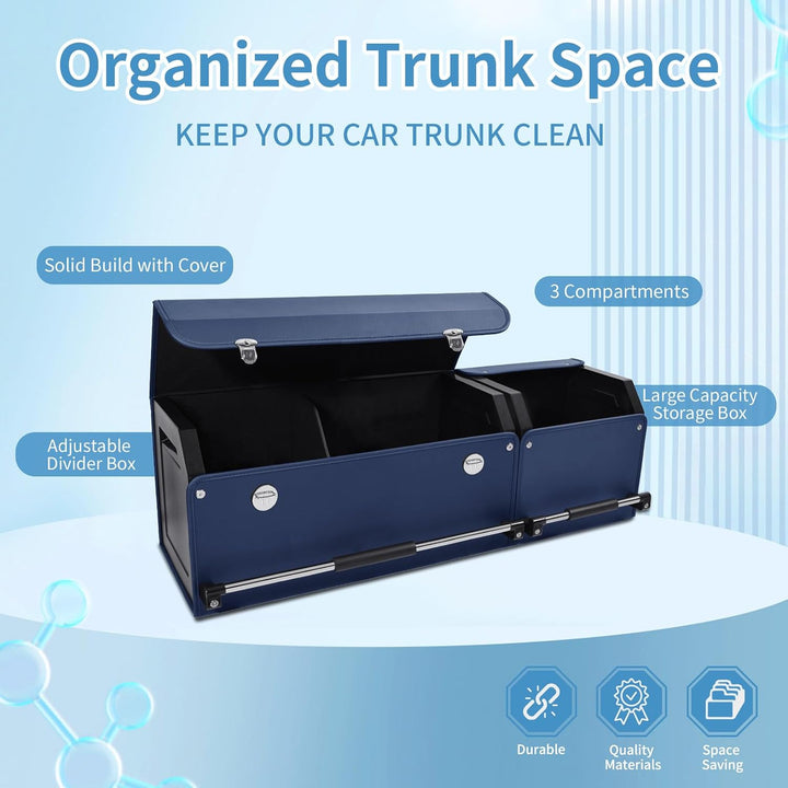 Auto Kofferraum Organizer, 2 in 1 Langlebig Leder Aufbewahrungsbox mit Deckel und stabilem Griff, Gr