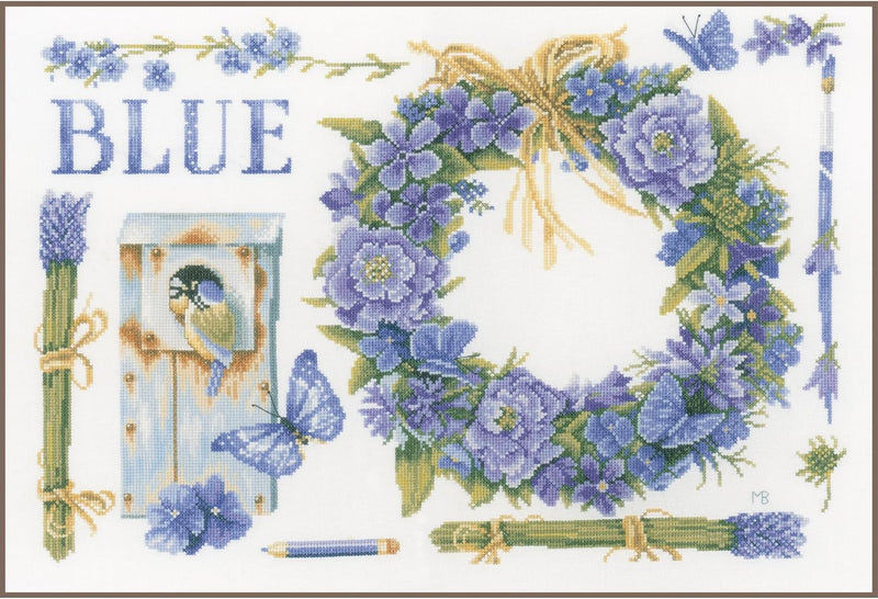 Lanarte Zählmusterpackung Lavendelkranz mit Blaumeise Aida Kreuzstichpackung, Baumwolle, Mehrfarbig,