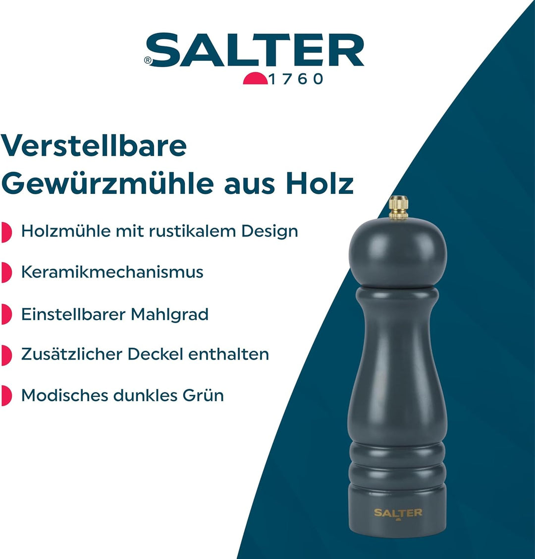 Salter Olea Salz- & Pfeffermühle – Universalmühle mit Keramikmahlwerk, durch Drehen mahlbar, einstel