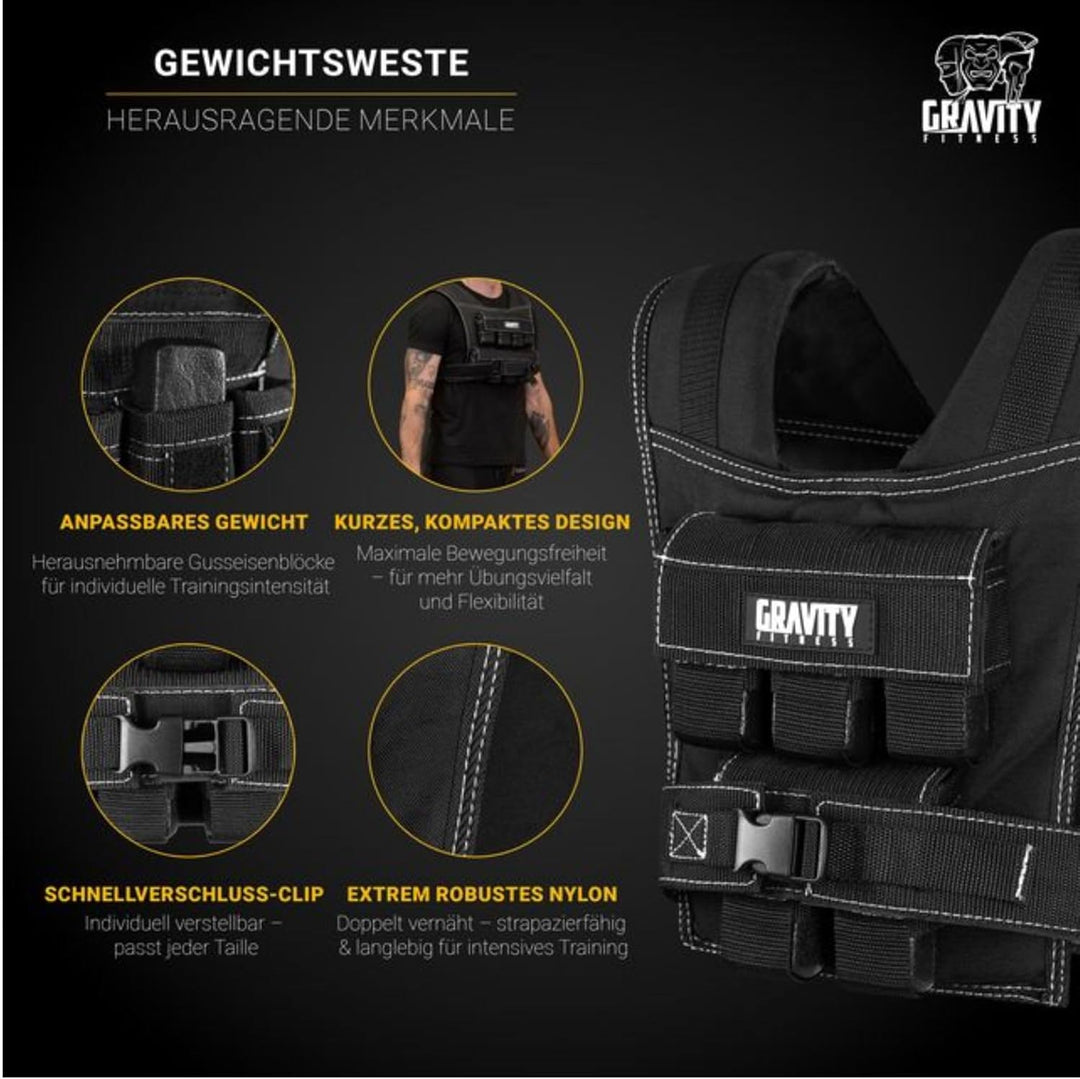 Gravity Fitness Weighted Vest - 15kg - 20kg - Fully Adjustable. Calisthenics, Crossfit, Strength Tra