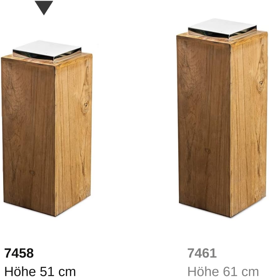 EDZARD Sockel für Laterne Dubai, Teakholz und Edelstahl vernickelt, Höhe 51 cm, Gewicht 6,1 kg