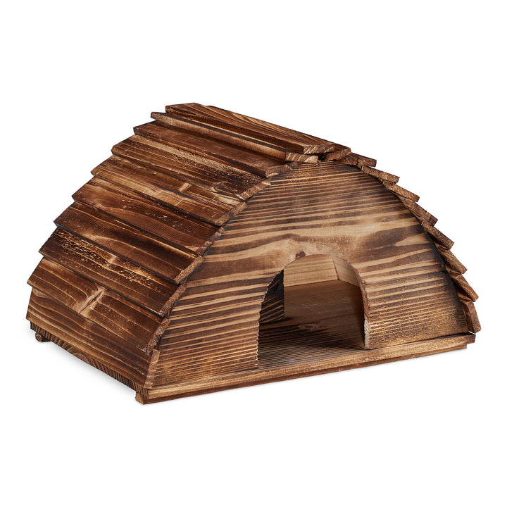 Relaxdays Igelhaus, geflammtes Holz, Igelhotel Boden, katzensicher, Winterquartier Igel, Garten, HBT