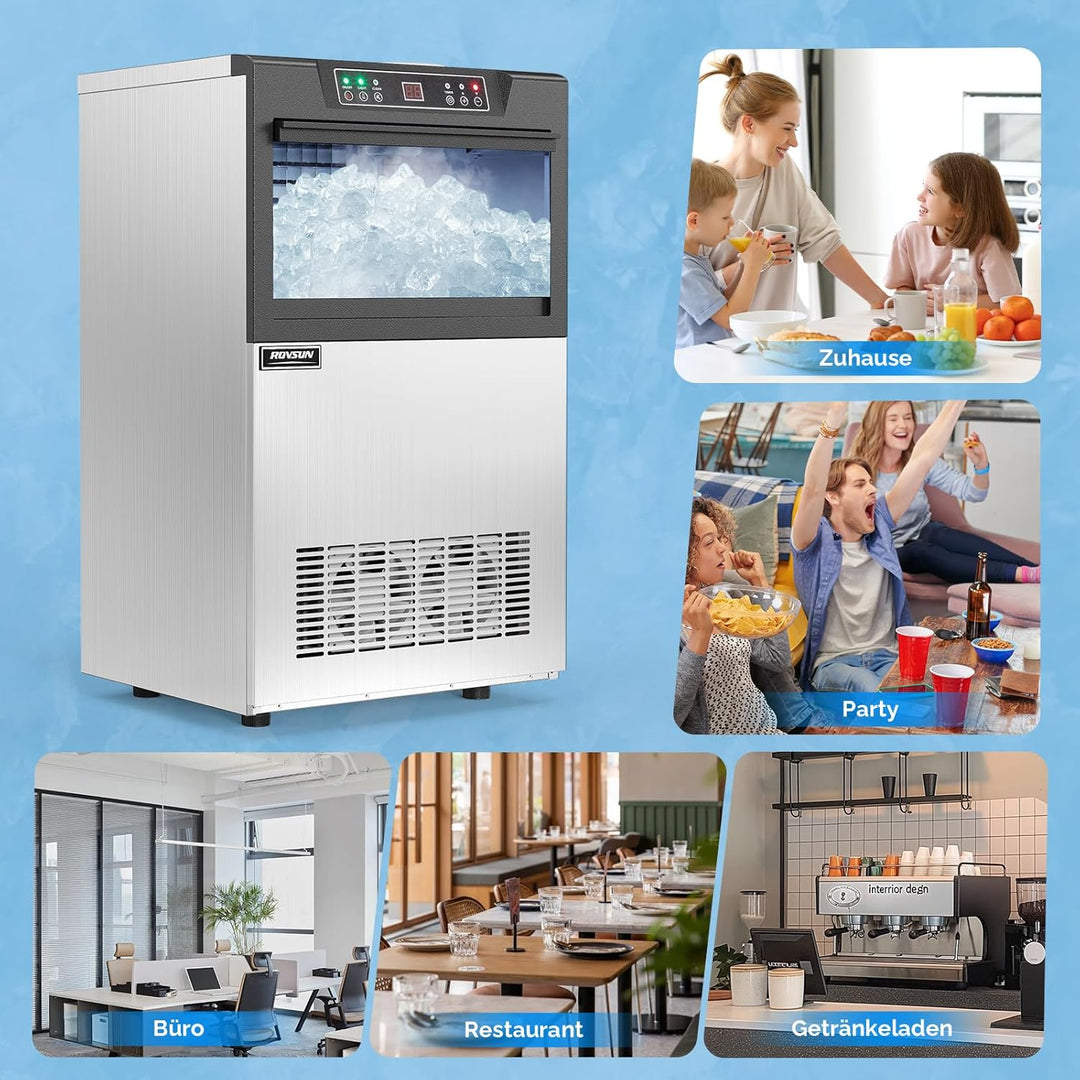 ROVSUN Gewerbliche Eiswürfelmaschine 73 kg/24 Std. Kommerzielle Eismaschine mit Kompressor 72 Stück/
