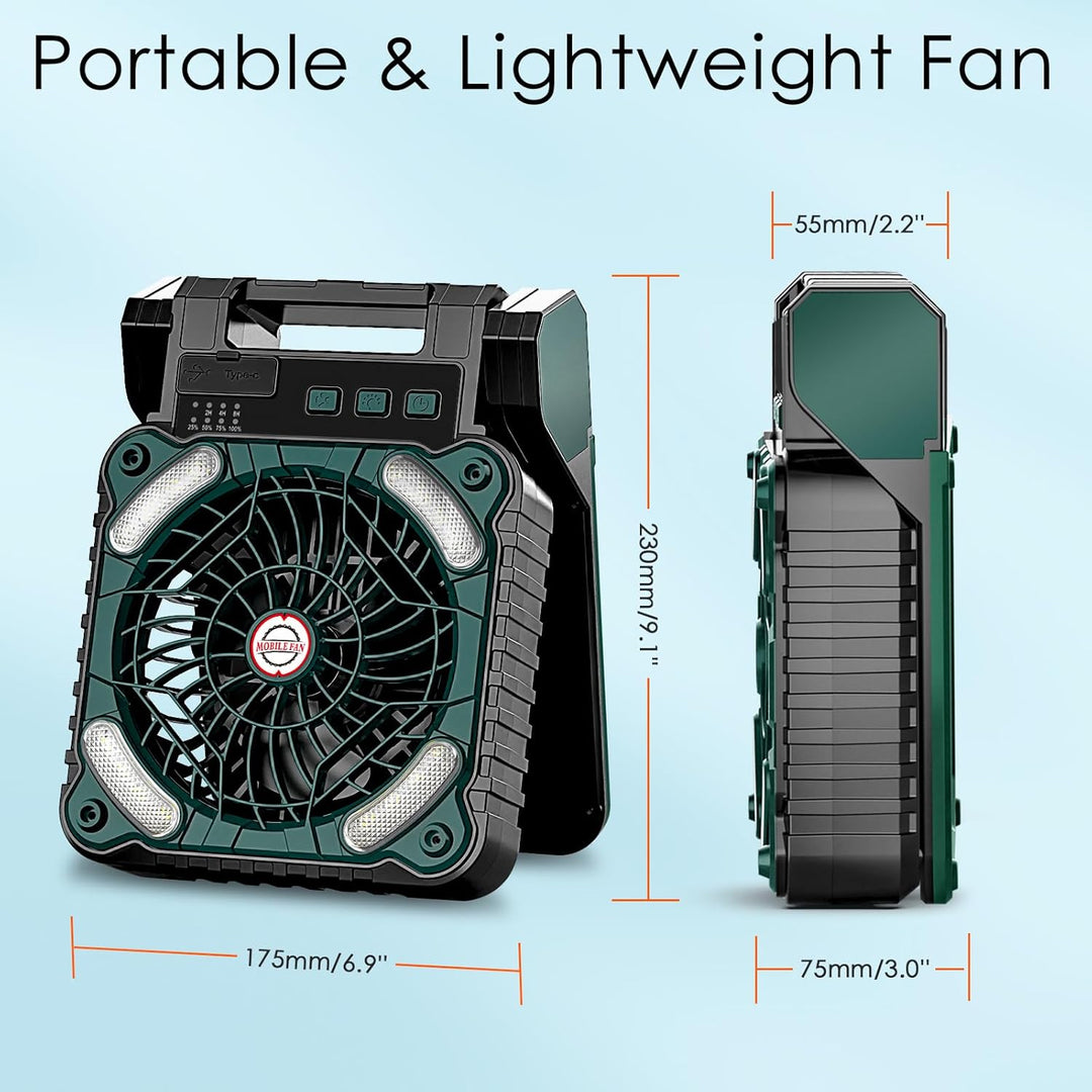 Sendowtek Solar Camping Ventilator 10400mAh, Tragbarer Leistungsstark Leise 4 Geschwindigkeitsstufen