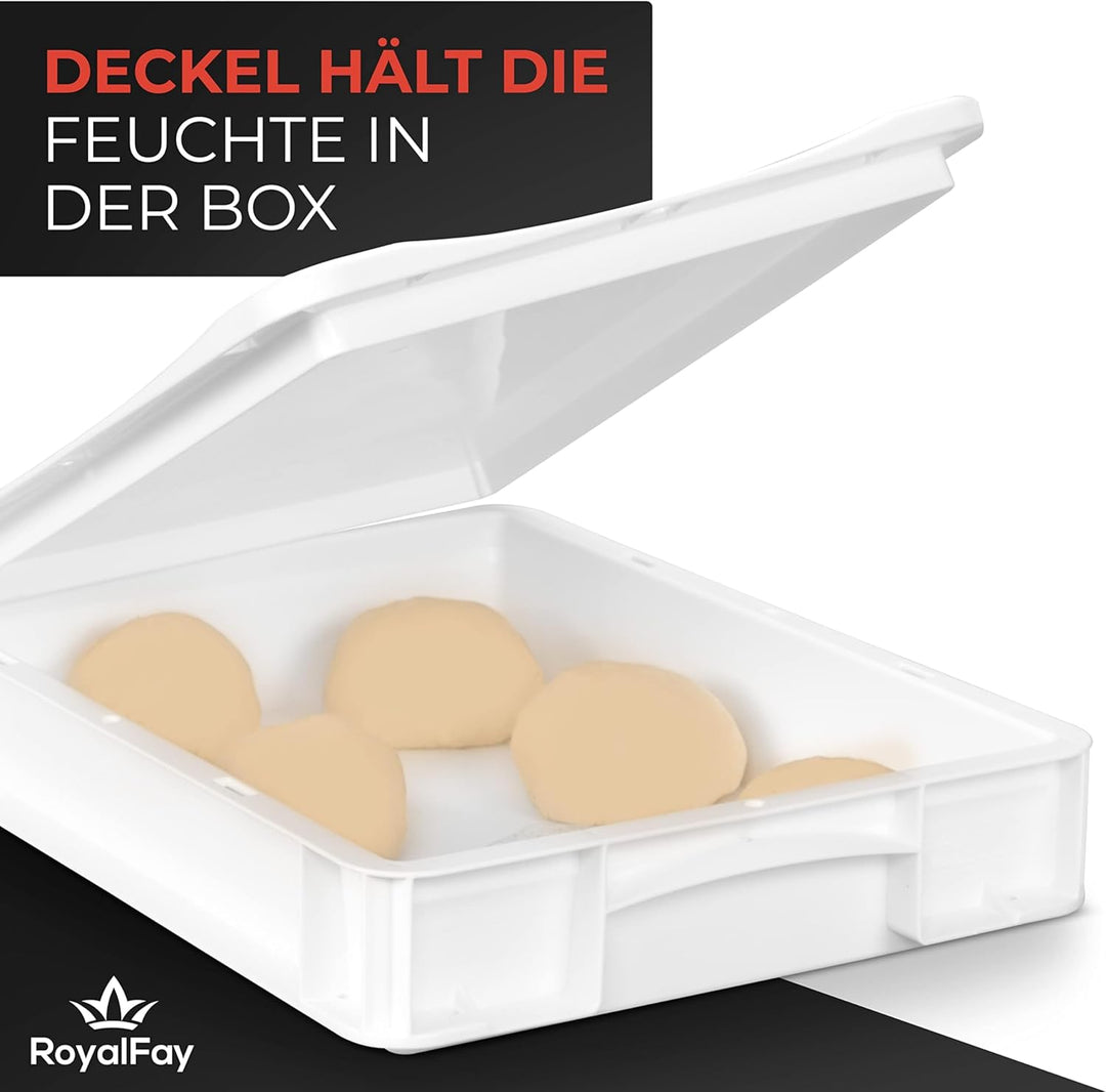 RoyalFay® Pizzaballenbox weiss 30 x 40 x 8 cm (1 Box mit 1 Deckel) für Pizzateig Sauerteig Brotteig