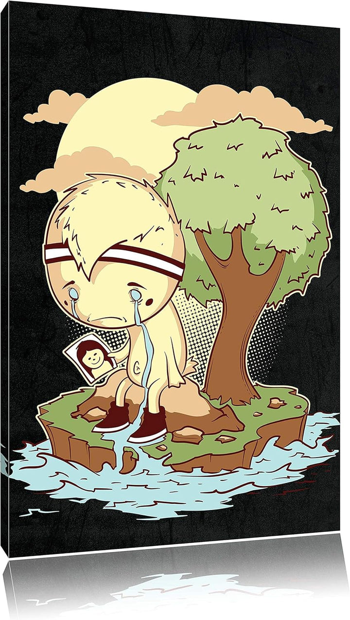 Dark Cry me a river black Bild auf Leinwand, XXL riesige Bilder fertig gerahmt mit Keilrahmen, Kunst