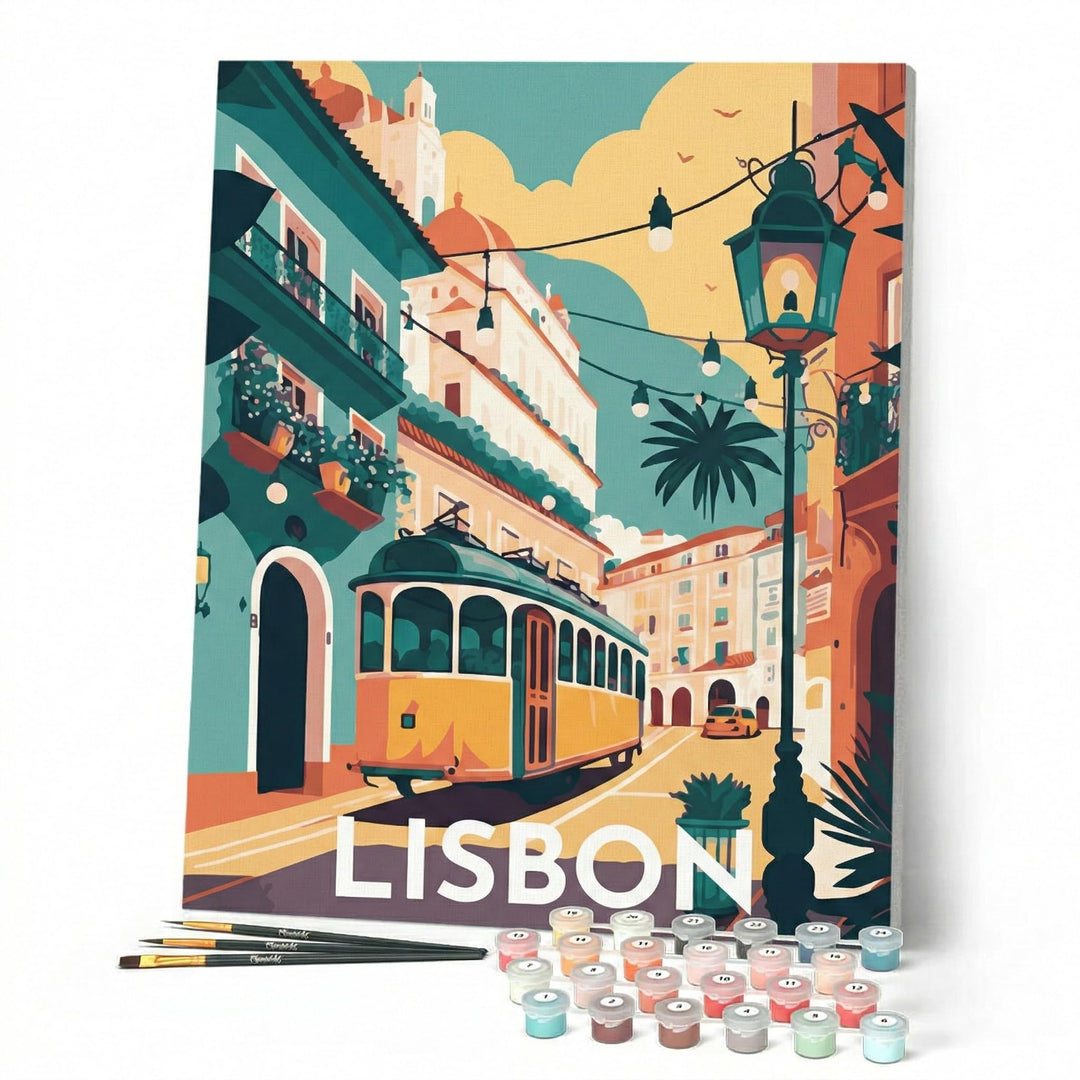 Figured'Art Malen Nach Zahlen Erwachsene Mit Rahmen Reiseplakat Lissabon - Paint by Numbers Basteln