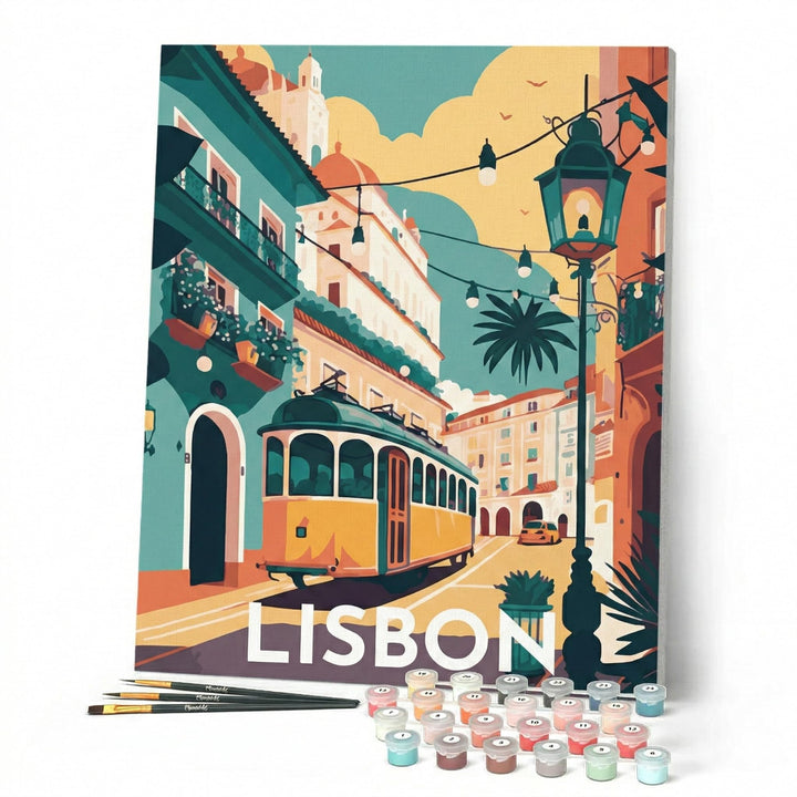 Figured'Art Malen Nach Zahlen Erwachsene Mit Rahmen Reiseplakat Lissabon - Paint by Numbers Basteln