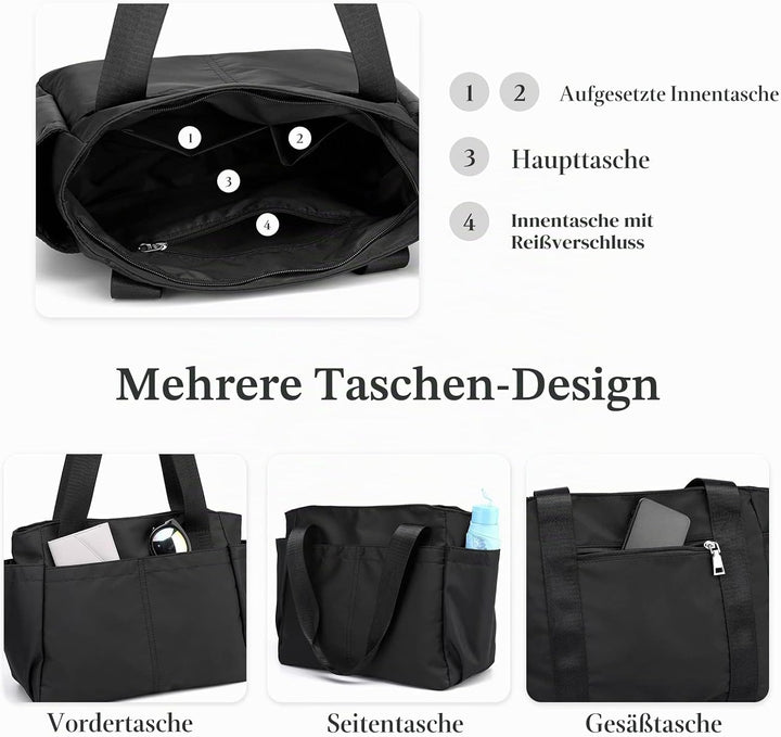 PORRASSO Schultertasche Nylon Handtasche Damen Hobotasche Tote Shopper Henkeltasche für Schule Reise
