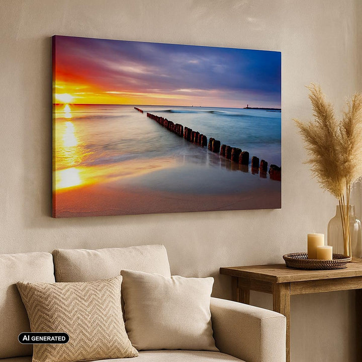 Bilder auf Leinwand Meer Küste Strand Sonnenaufgang Leinwandbild 70x50cm Wandbilder Dekoration Wohnz