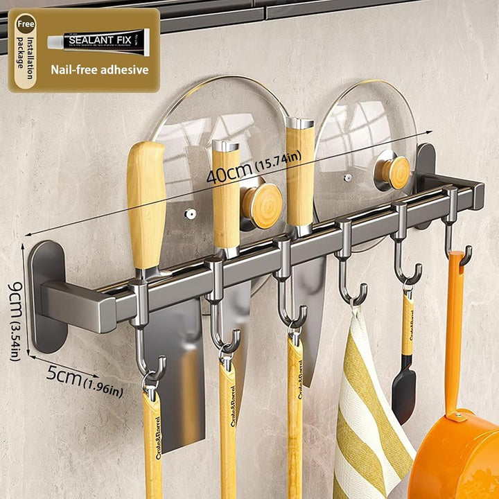 Hakenleiste Küche ohne Bohren mit Messerhalter und Topfdeckelhalter, Küchenutensilienhalter Wand aus