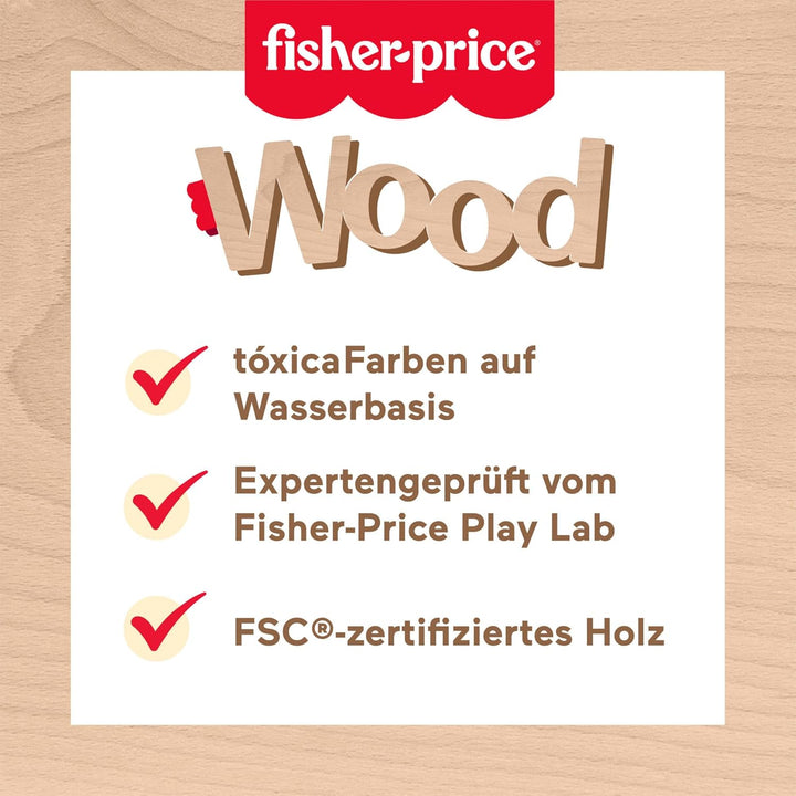 Fisher-Price Homeoffice-Set aus Holz für Kindergartenkinder, 9 Zubehörteile mit Holz-Laptop und -Tel