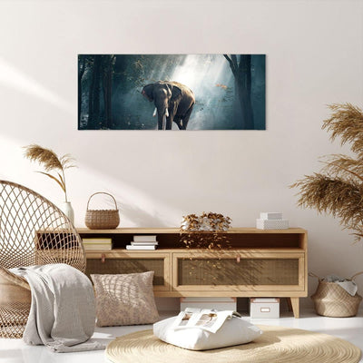 Wandbilder Dekoration Wohnzimmer elefant natur Panorama Bilder auf Leinwand 120x50cm Leinwandbild mi