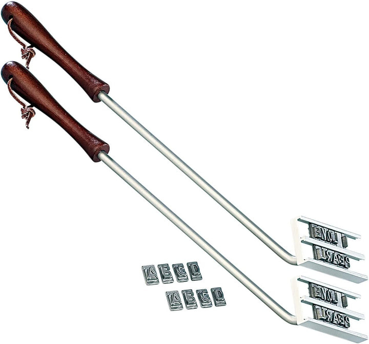 infactory Grilleisen: 2er-Set BBQ-Brandeisen mit wechselbaren Buchstaben (Grillstempel, BBQ Grill Br