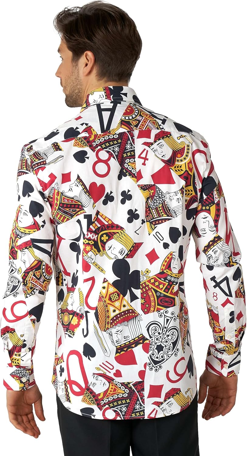 OppoSuits Herrenhemd – Hemd mit Knöpfen – schmale Passform – Lange Ärmel, Shirt Ls King Of Clubs
