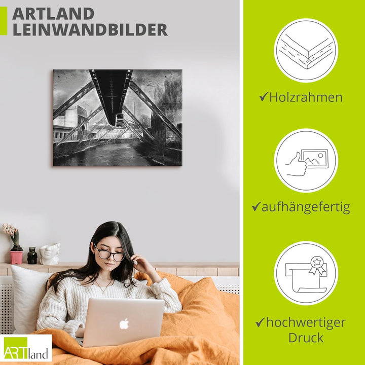 ARTland Leinwandbilder Wandbild Bild auf Leinwand 60 x 45 cm Wanddeko Architektur Wuppertal Skyline