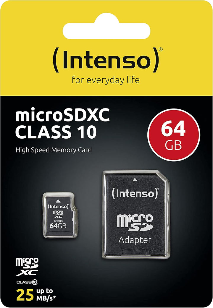 Intenso microSDXC 64GB Class 10 Speicherkarte inkl. SD-Adapter, schwarz Class 10 64, 64 GB