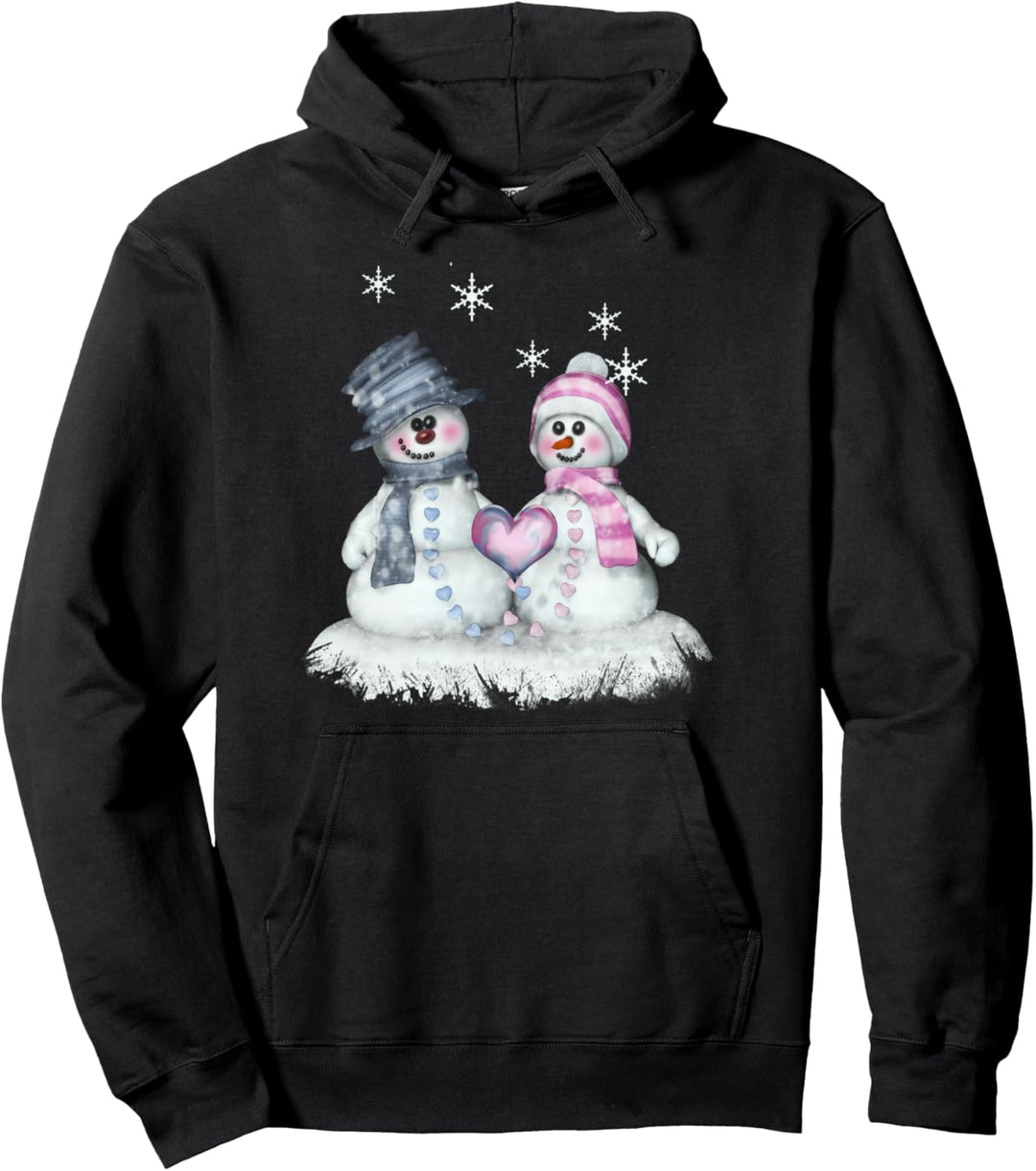 Schneemann & Schneefrau mit Herz Wintermotiv Pullover Hoodie