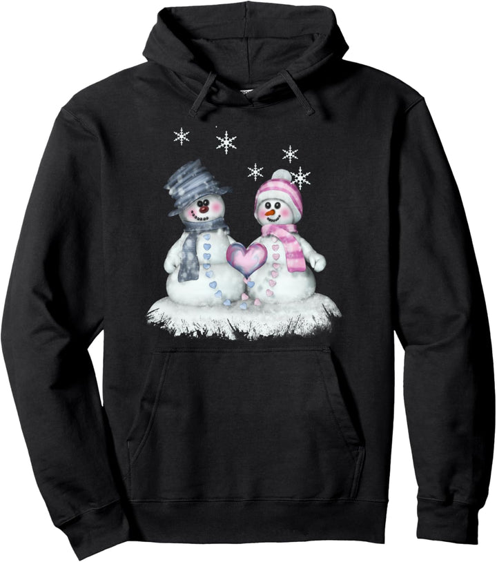 Schneemann & Schneefrau mit Herz Wintermotiv Pullover Hoodie