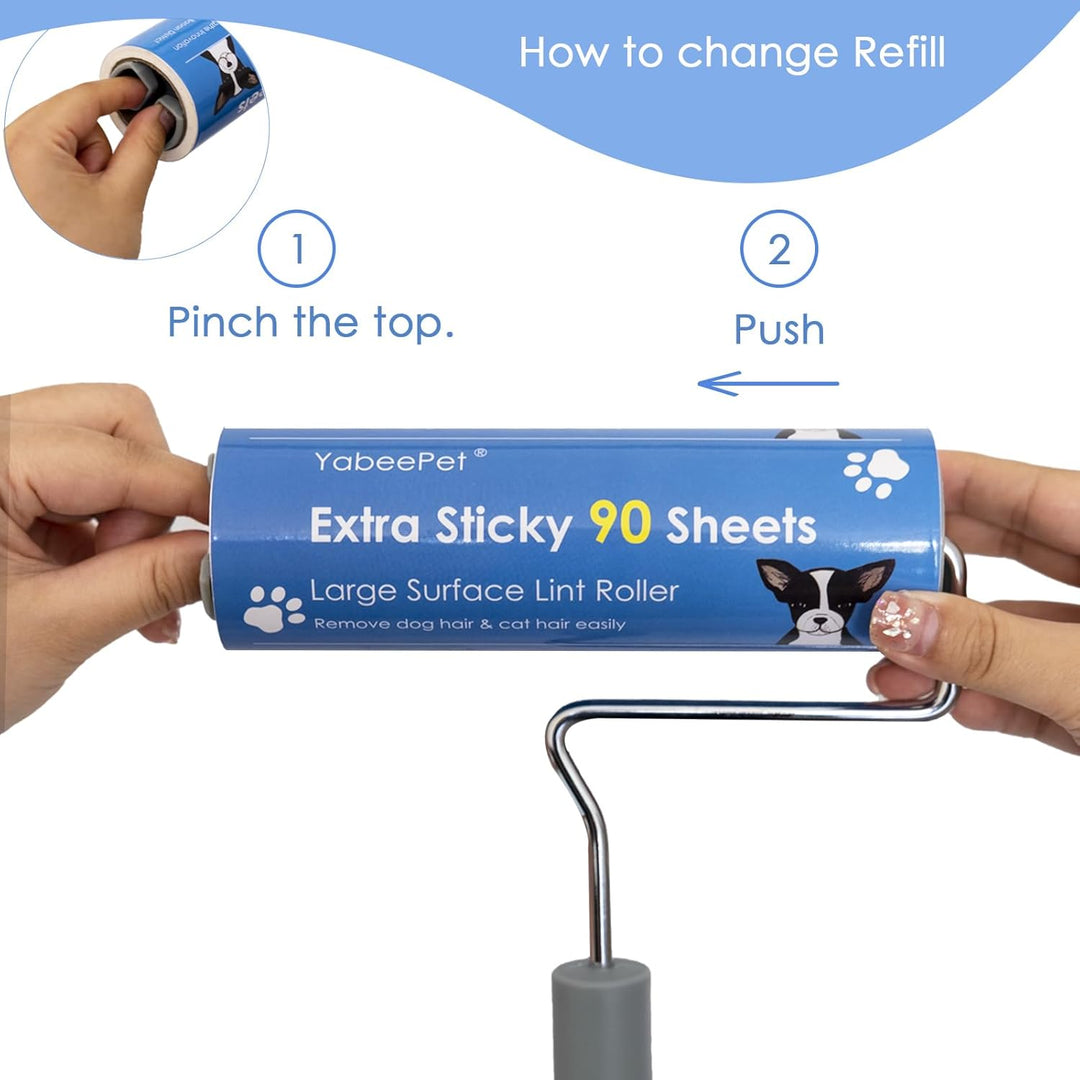 Extrem klebriger Fusselroller zur Entfernung von Tierhaaren - Grosse Fläche, 90 Blatt pro Rolle, 16
