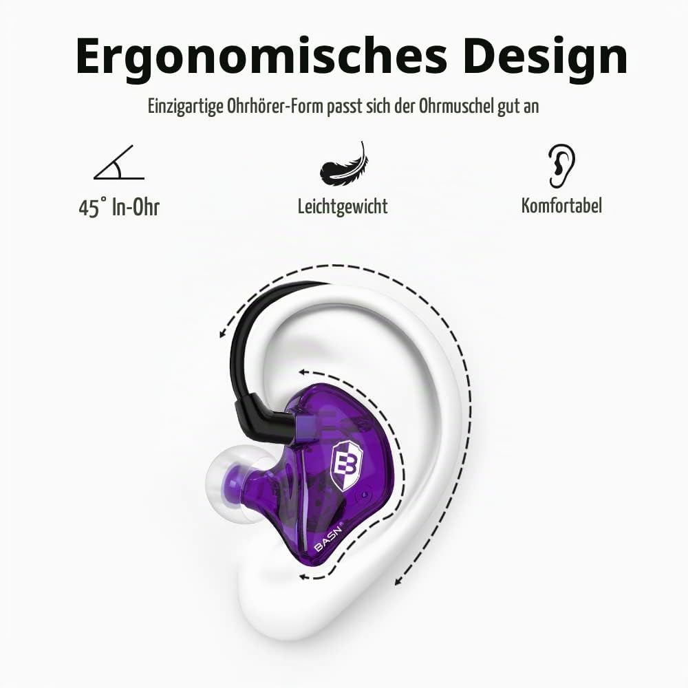BASN Bsinger In-Ear-Monitore Geräuschisolierende Kopfhörer, Dual-dynamische Treiber High Definition
