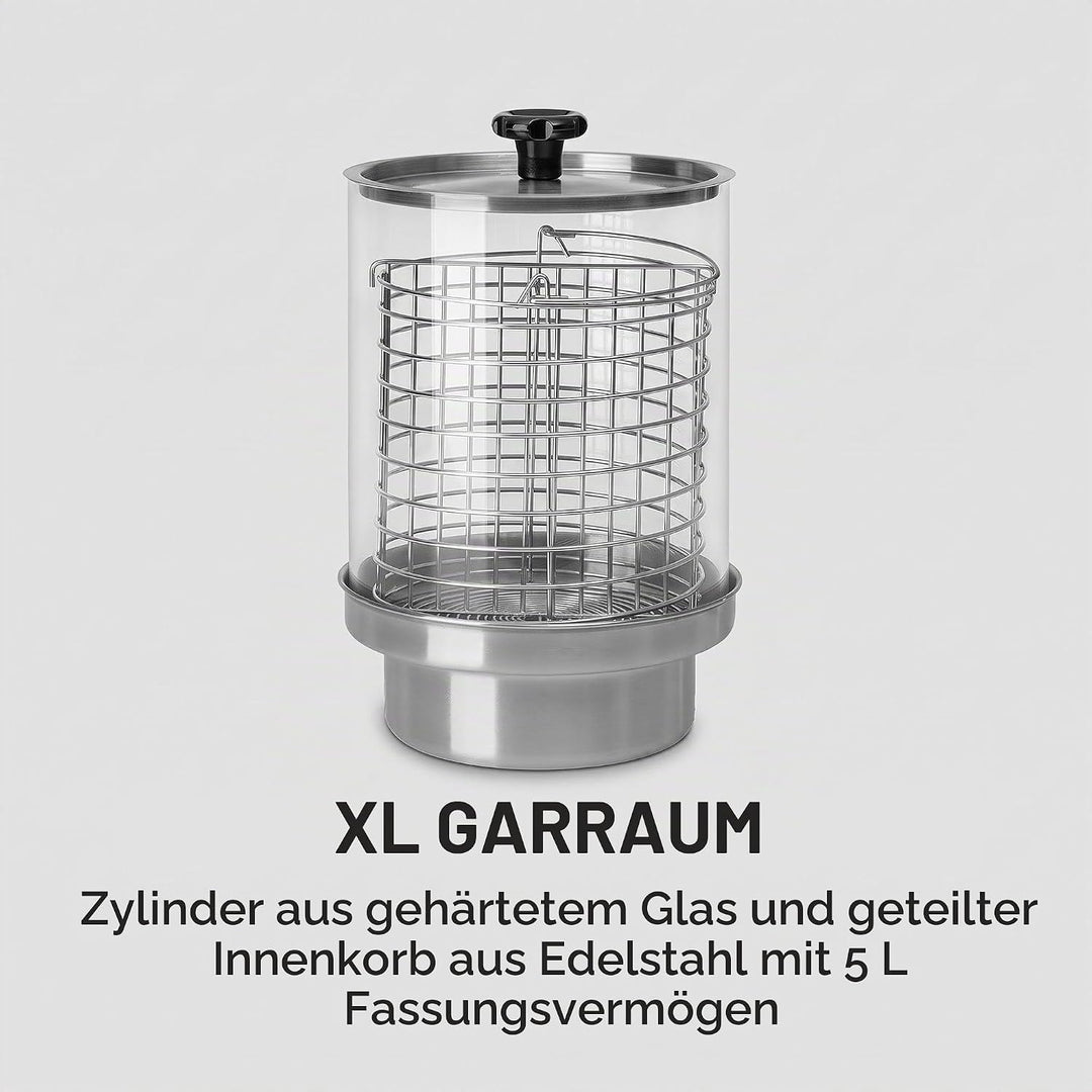 Klarstein Pro Wurstfabrik 450 Profi Hot Dog Maker, 450 Watt, 30-100 °C, Glaszylinder: Ø 20 cm, unter