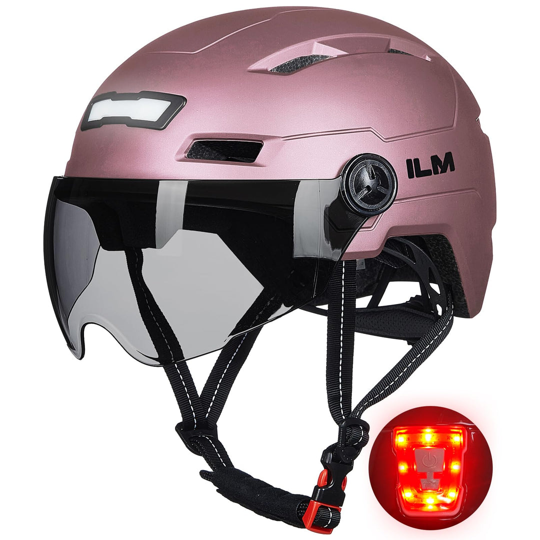 ILM Fahrradhelm mit Visier und LED Licht Mountain&Road Fahrradhelme für Damen und Herren Fahrradhelm