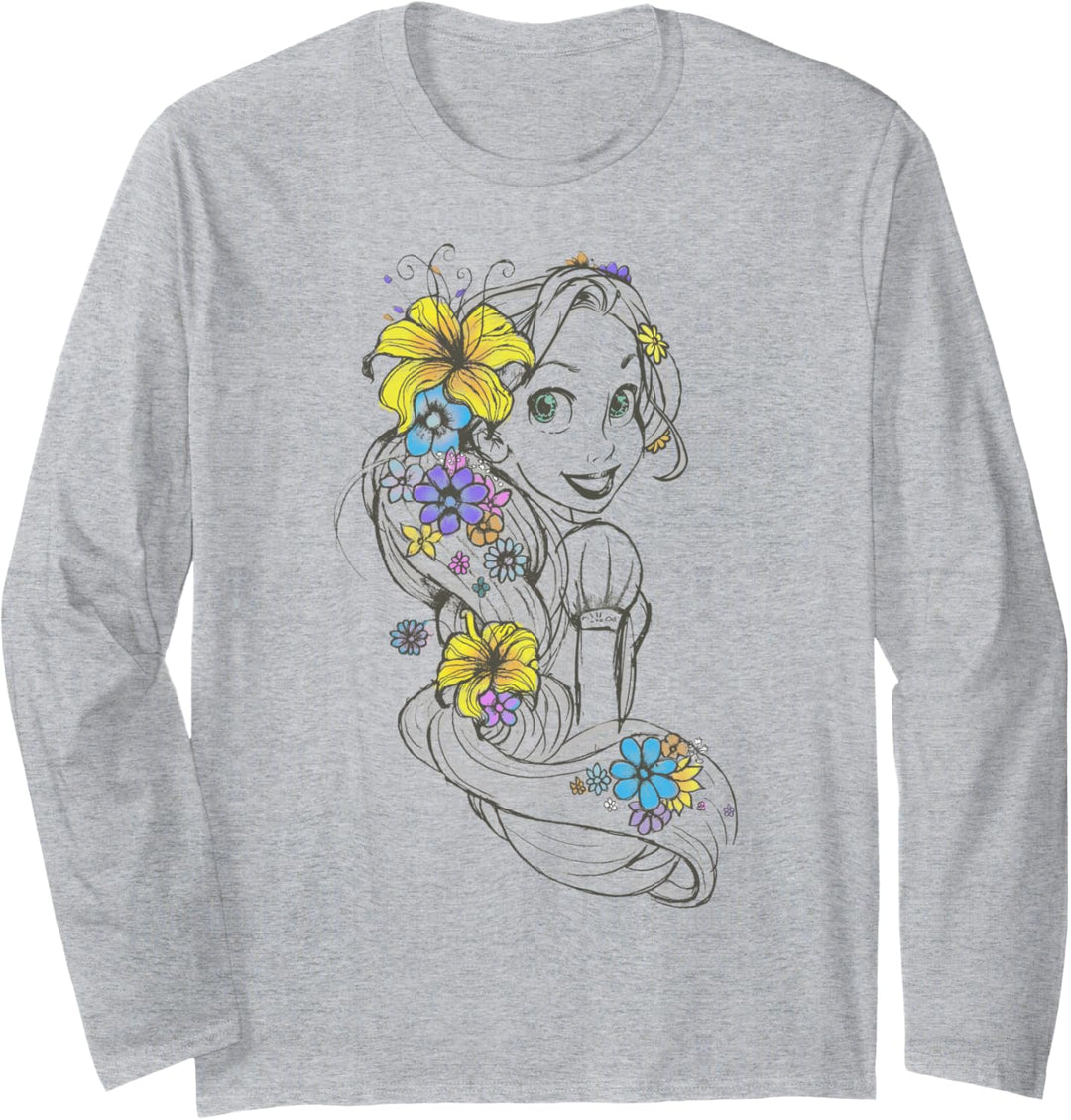 Disney Tangled Rapunzel Floral Pencil Sketch Langarmshirt