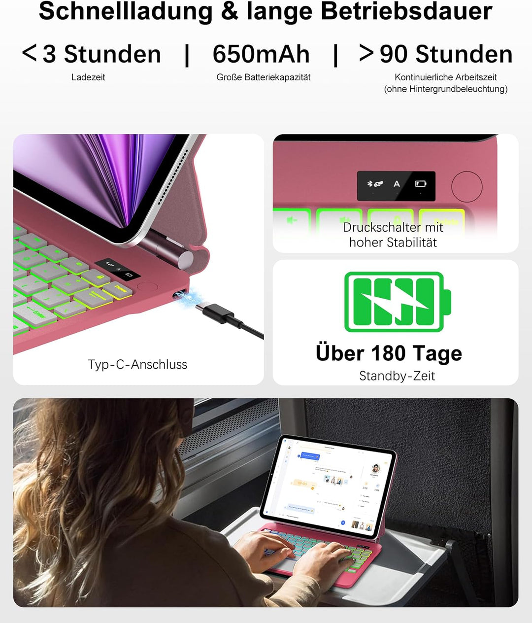 JADEMALL Magic Keyboard für iPad Air 11" (M4 2026/M3 2025/M2 2024) - QWERTZ Tastatur mit Beleuchtung