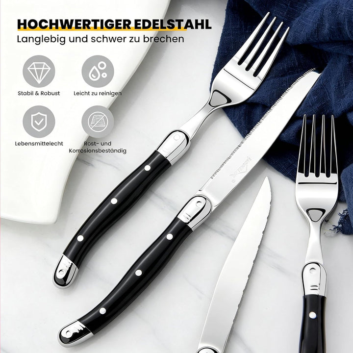 Besteck Set 6 Personen,12-tlg Steakbesteck,Edelstahl Besteckset,Cutlery Set mit 6 Steakmesser und 6